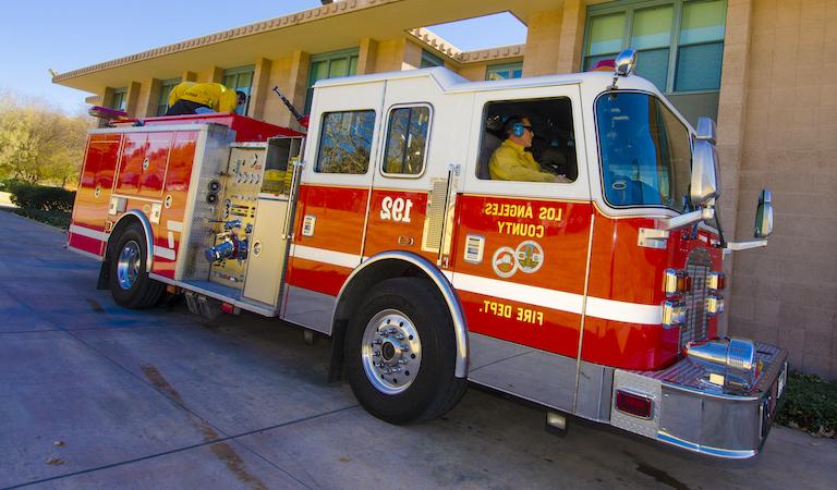 Fire truck parked in front of building